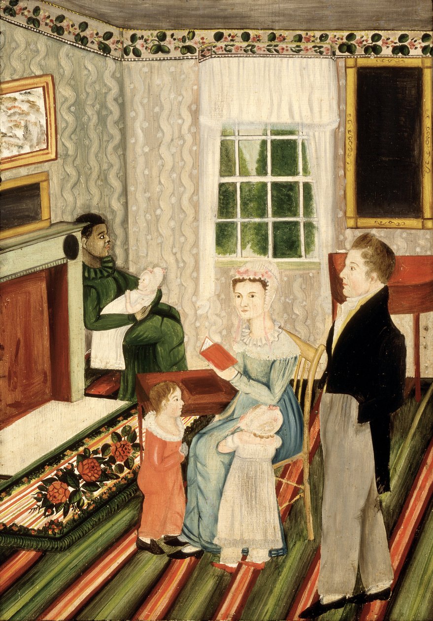 York, Pensilvânia Família com criado negro, c.1828 (óleo sobre painel) de American School