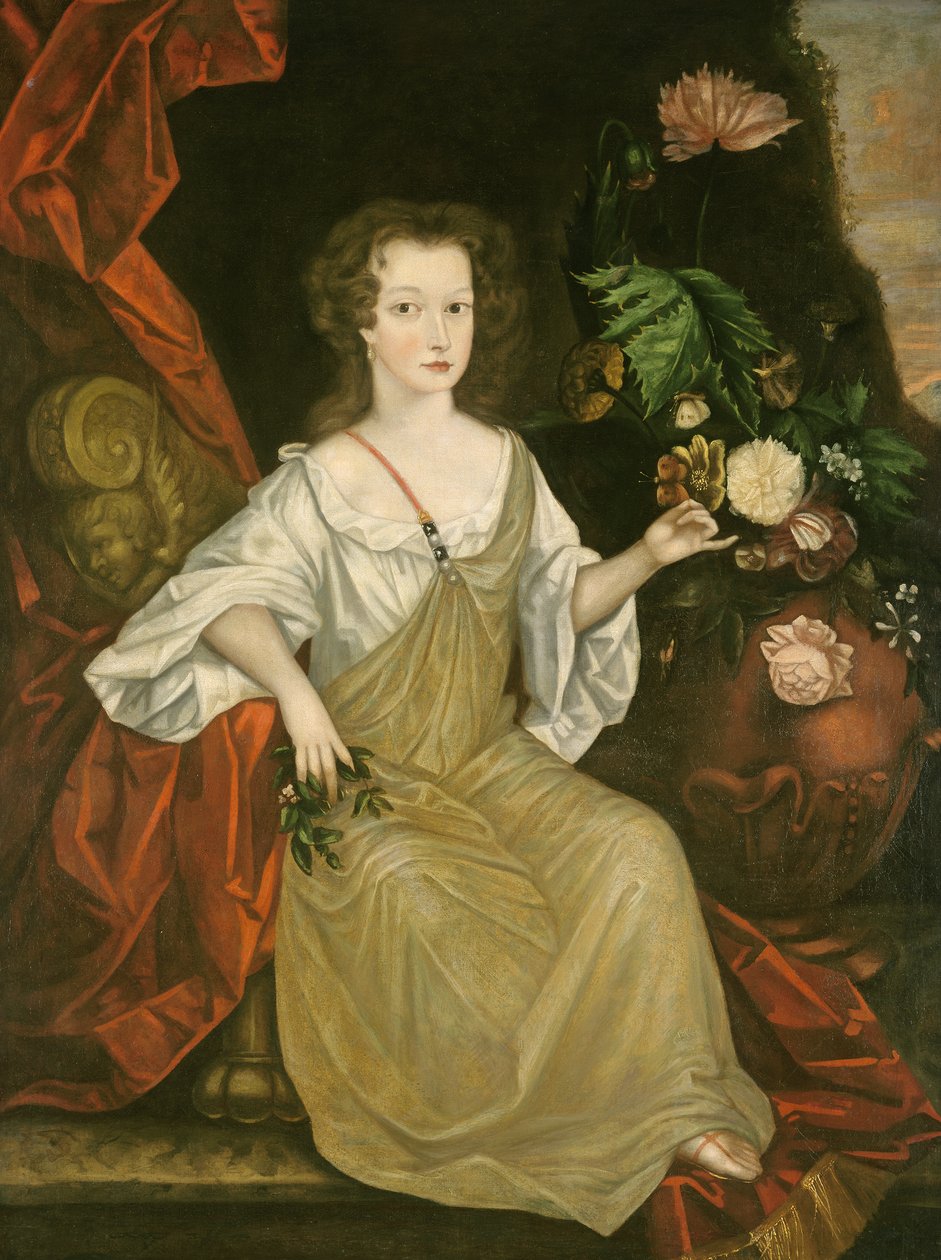 Jovem Mulher com uma Borboleta, c.1710 (óleo sobre tela) de American School