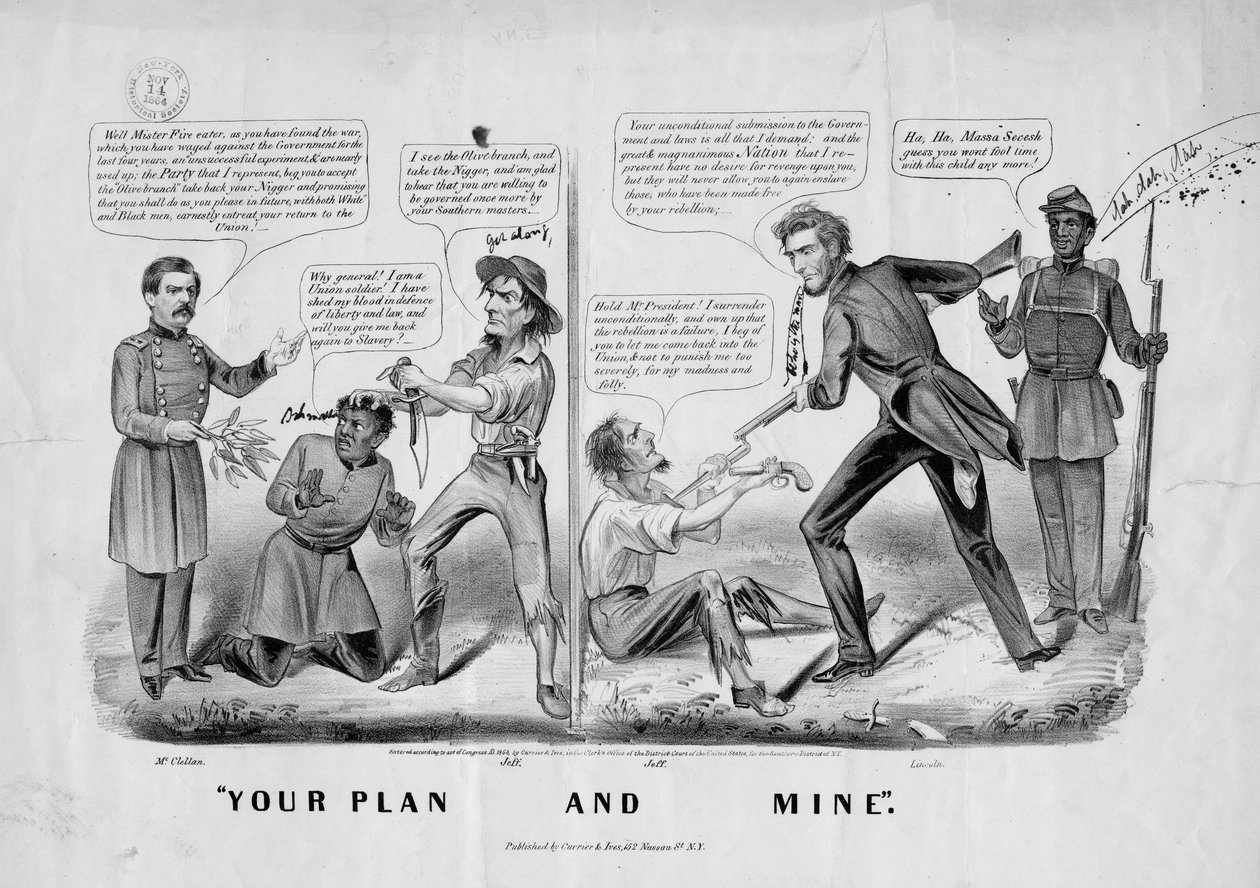 Seu plano e o meu, publicado por Currier e Ives, Nova York, c.1864 de American School