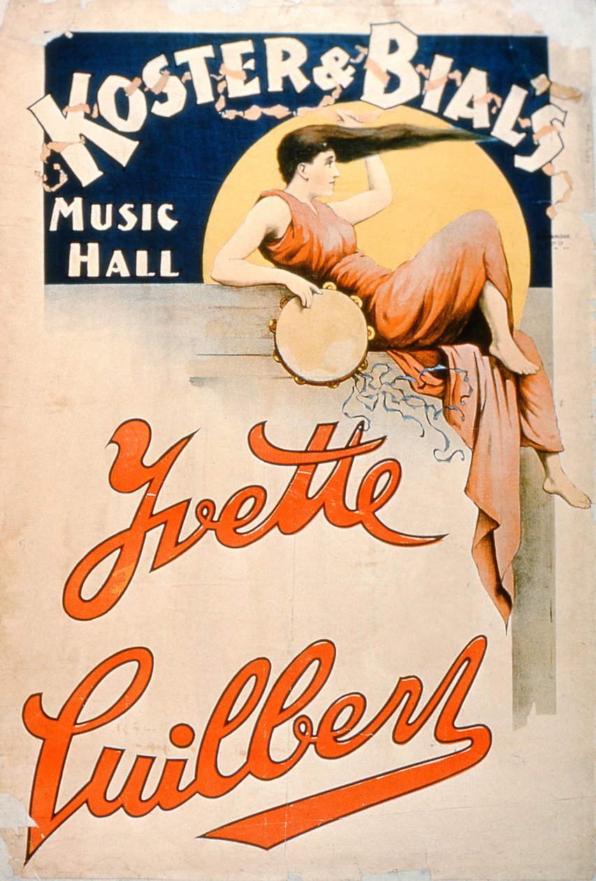 Yvette Guilbert (c.1869-1944) no Koster and Bials Music Hall, em Nova York de American School