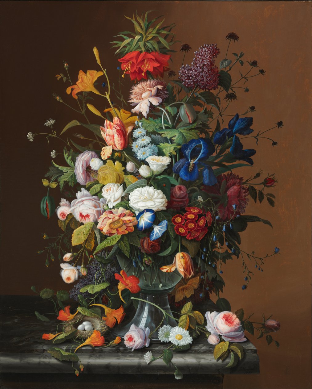Ainda vida de flor com ninho de pássaro de American Severin Roesen