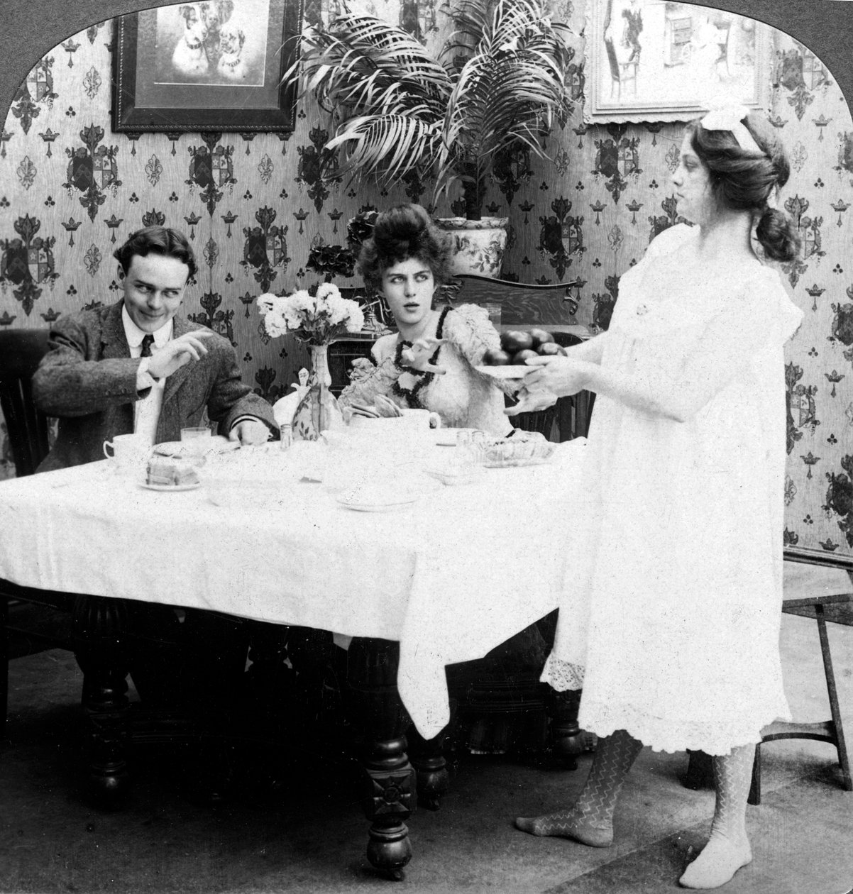 Como Biddy serviu os tomates sem roupa. de American Stereoscopic Company