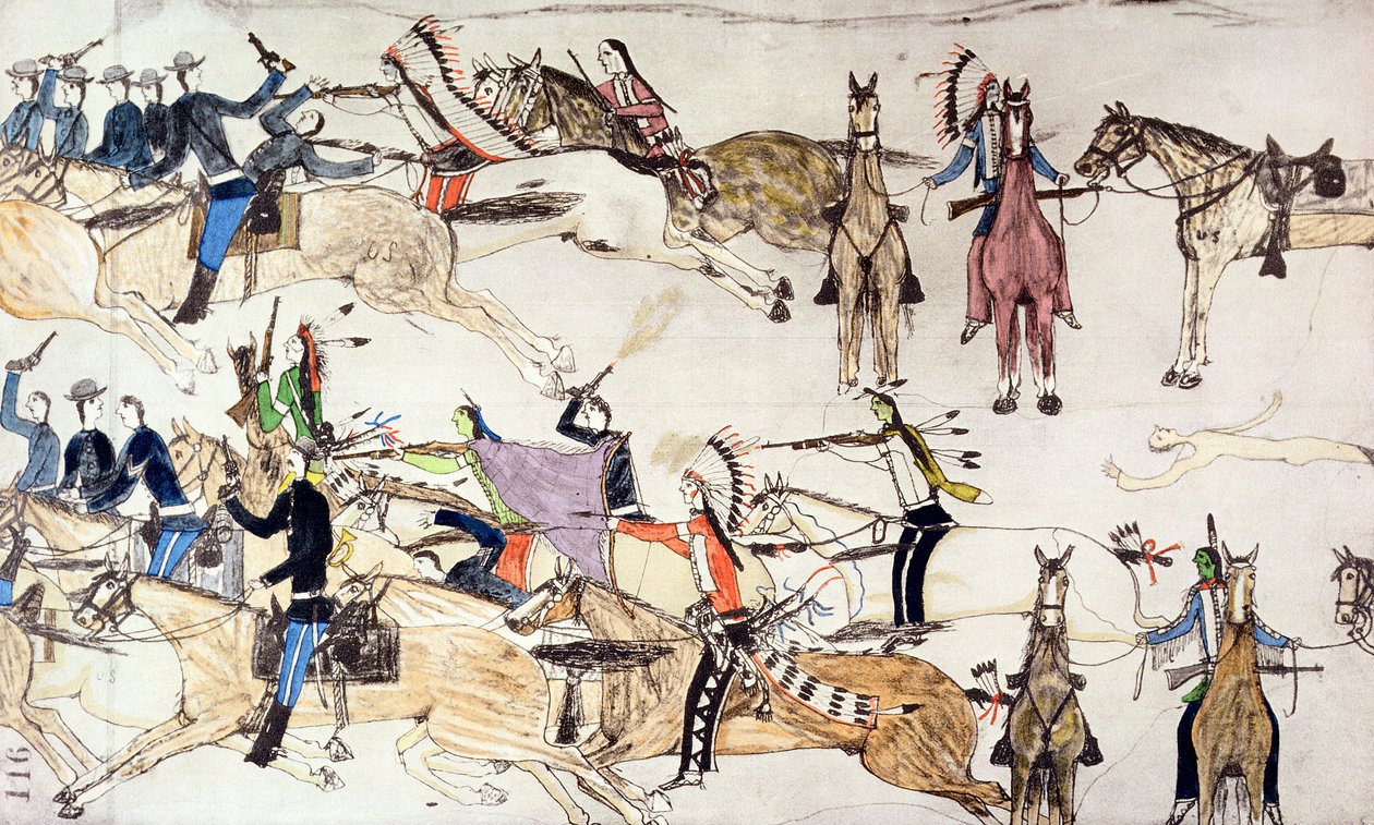 Batalha de Little Bighorn, Montana, EUA, 25-26 de junho de 1876 c1900 de Amos Bad Heart Buffalo