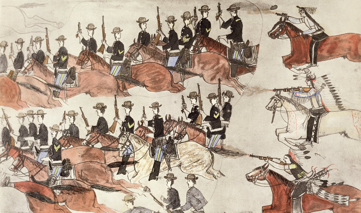 Batalha de Little Bighorn, Montana, EUA, 25-26 de junho de 1876 c1900 de Amos Bad Heart Buffalo
