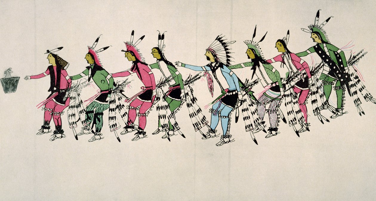 Dança pública em homenagem ao guerreiro He Dog (tinta no papel) de Amos Bad Heart Buffalo