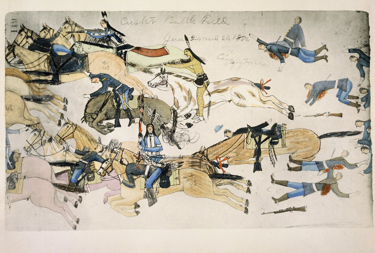 Retiro do comando do Major Marcus Reno (tinta no papel) de Amos Bad Heart Buffalo