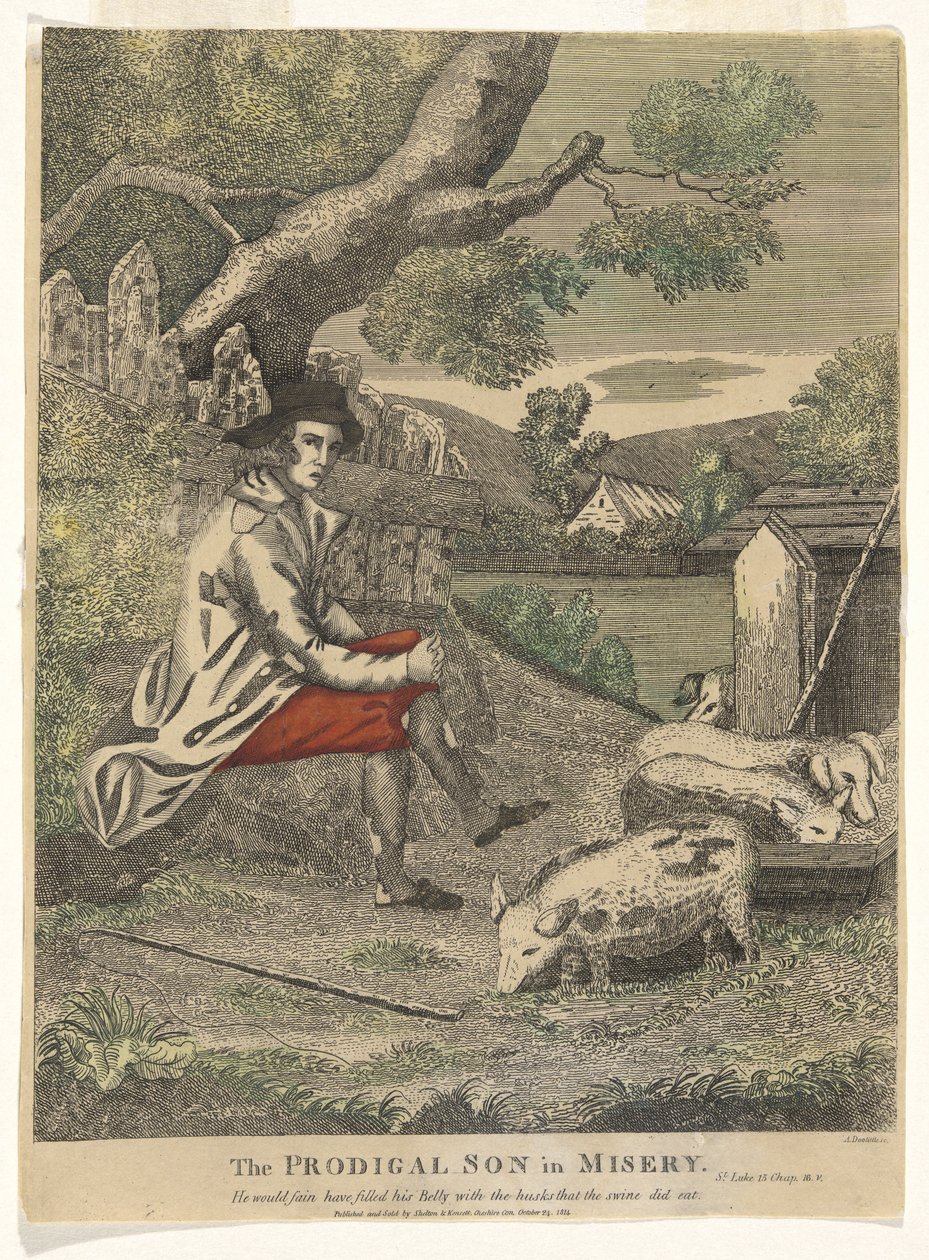 O Filho Pródigo na Miséria (Ele teria desmaiado com as cascas que os porcos comiam - S. Lucas 15 Cap 16v) de Amos Doolittle