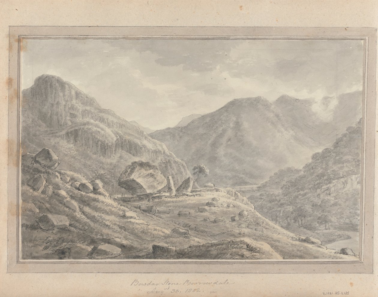 Vistas em Inglaterra, Escócia e País de Gales: Bowdar Stone Borrowdale, 30 de Agosto de 1802 de Amos Green