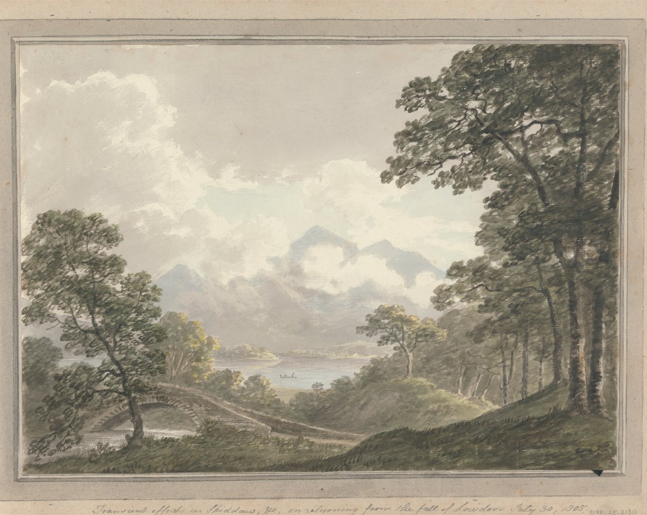 Vistas em Inglaterra, Escócia e País de Gales: Efeito transitório em Skodow e c., no regresso da queda de Lowdoor, 30 de Julho de 1805 de Amos Green
