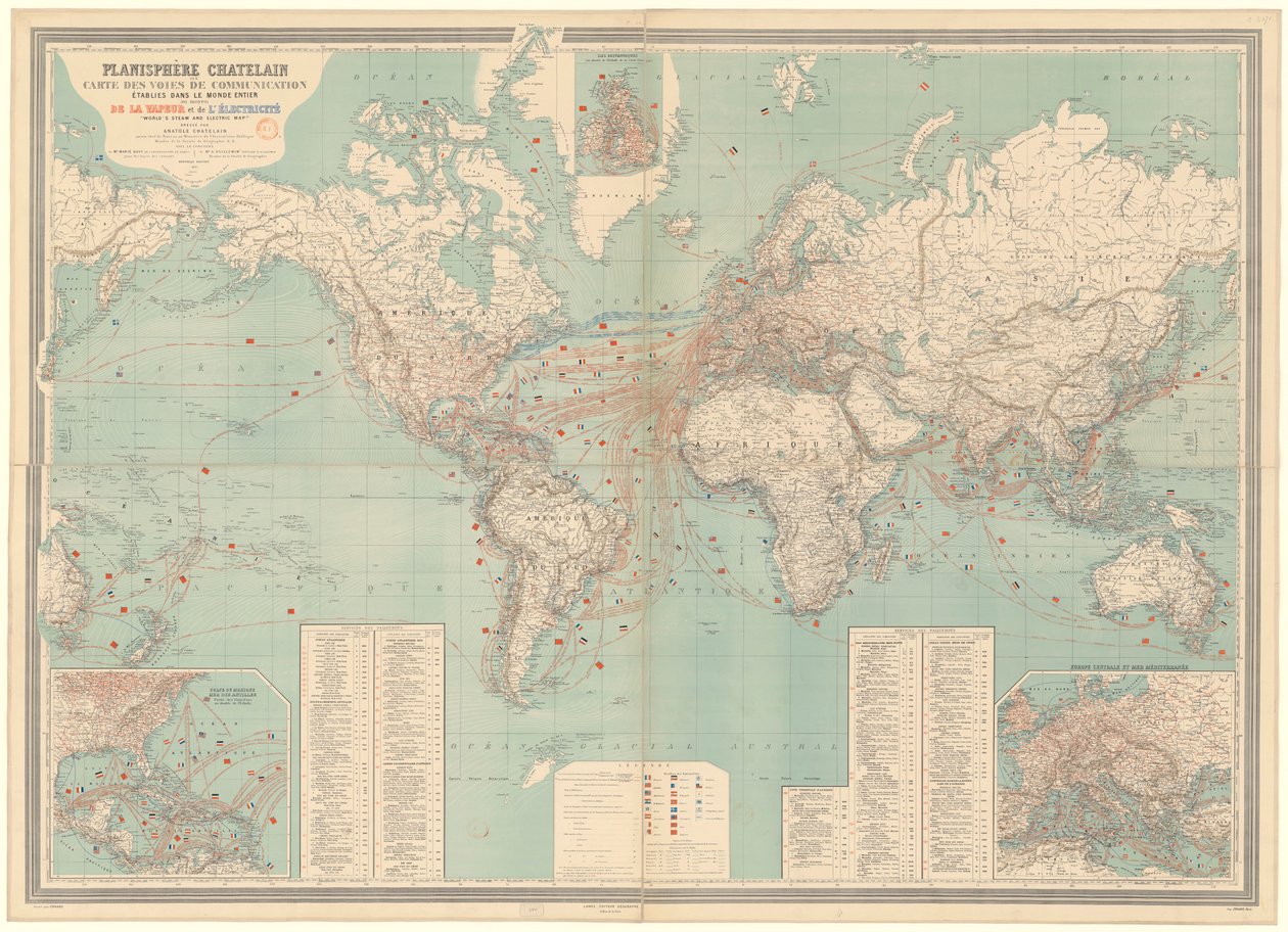 Mapa elétrico e a vapor do mundo de Anatole Châtelain