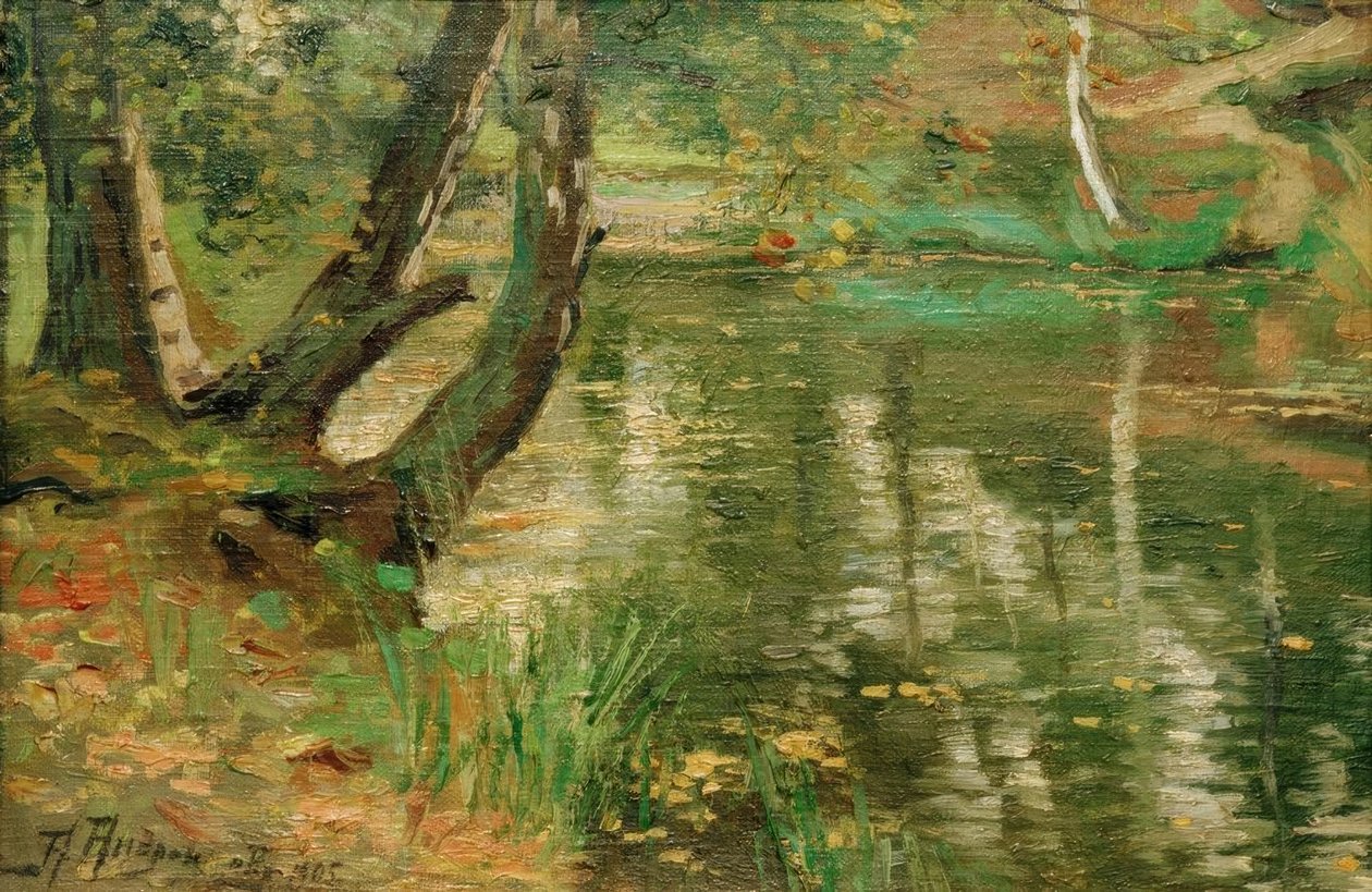 Paisagem verão rio com árvores de Anatolij Fedorovich Andronov