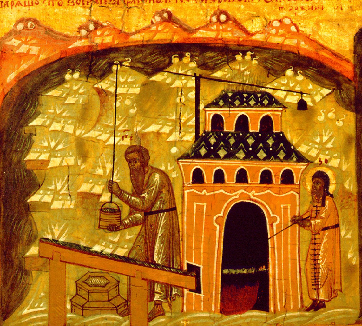 Produção de sal no mosteiro da Transfiguração Solovetsky, nas Ilhas Solovetsky, século XVII de Ancient Russian Art