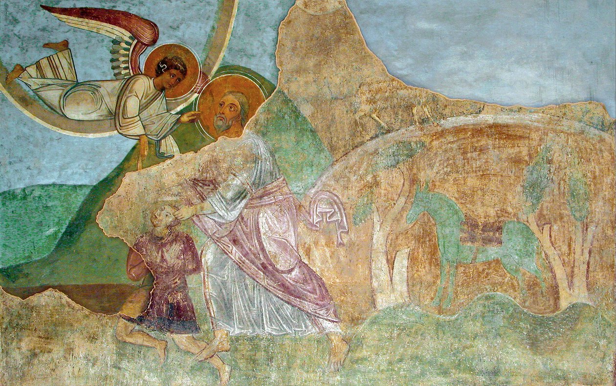Abraão sacrificando Isaque de Ancient Russian frescos