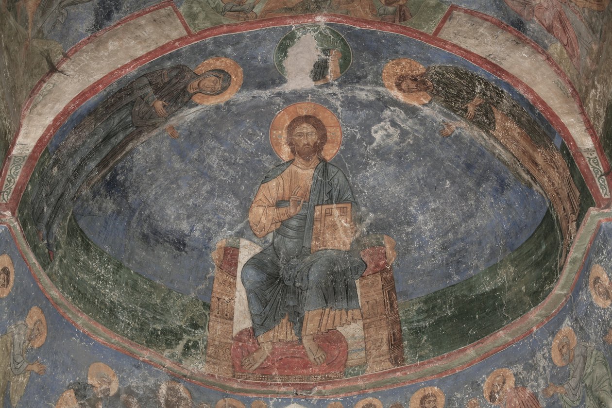 Cristo Entronizado Salvador do Mundo, século XII de Ancient Russian frescos
