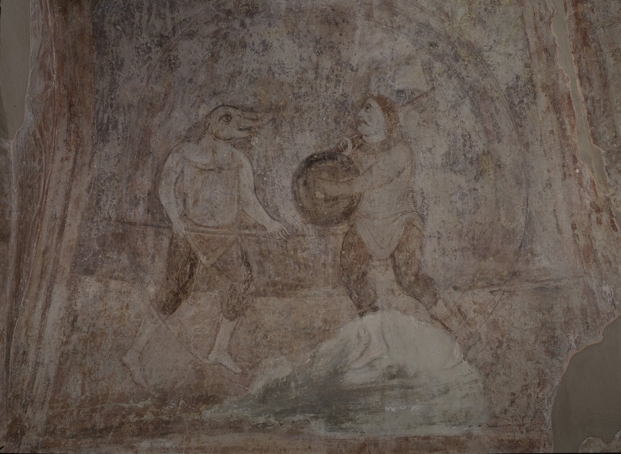 Cena de luta em Hippodrom, século XI de Ancient Russian frescos