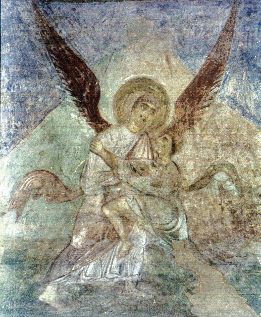 Jacó e o anjo de Ancient Russian frescos