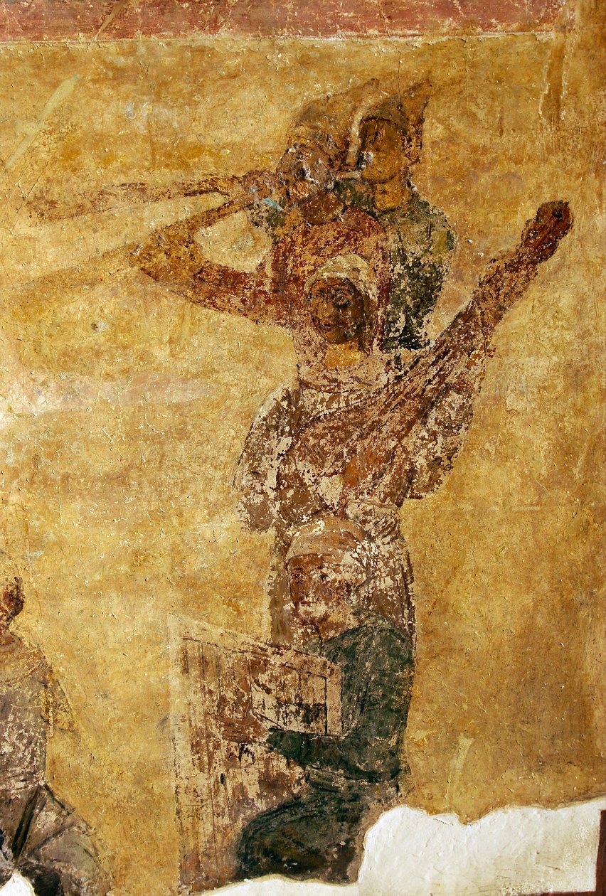 Detalhe de músicos e acrobatas de Ancient Russian frescos