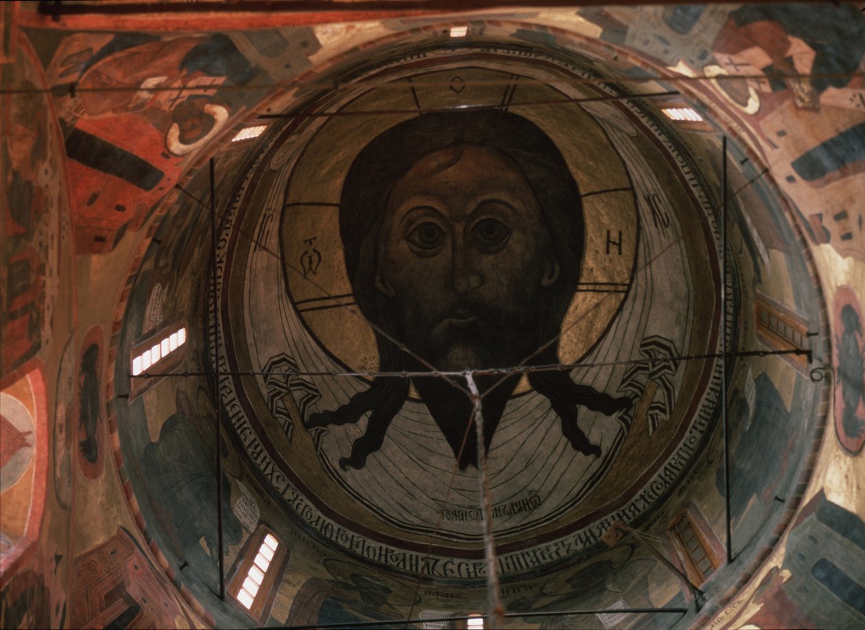 A pintura Holy Dome Face na Catedral Arcanjo Miguel do Kremlin de Moscou, 1652-1666 de Ancient Russian frescos