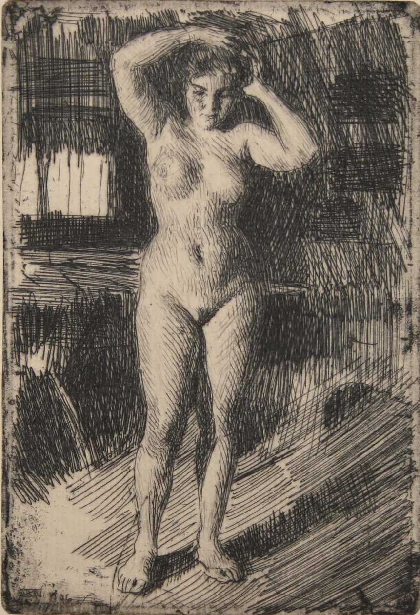 Anna fazendo o cabelo dela de Anders Leonard Zorn