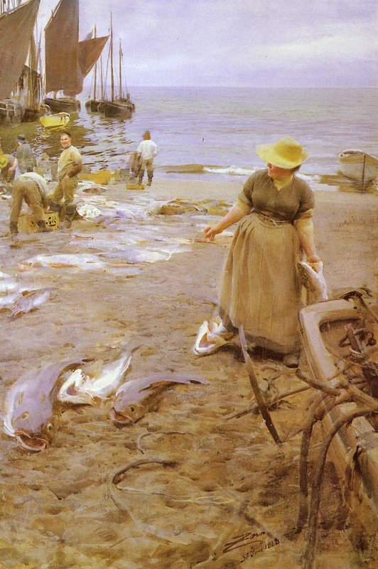 Mercado de peixe em St. Ives de Anders Leonard Zorn