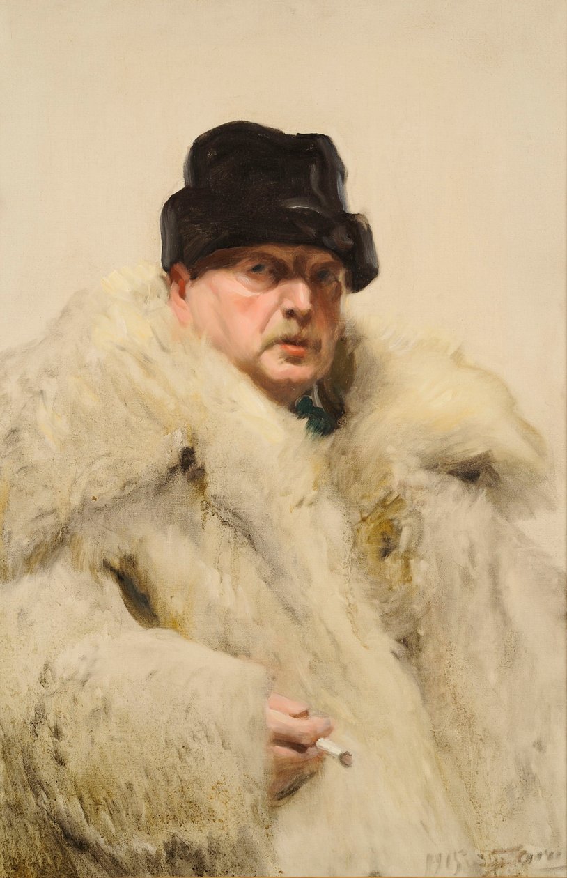 Auto-retrato em peles de pele de lobo de Anders Leonard Zorn