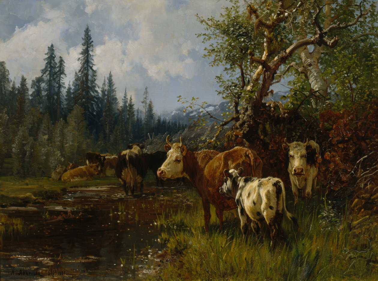 Vacas à beira do lago de Anders Askevold