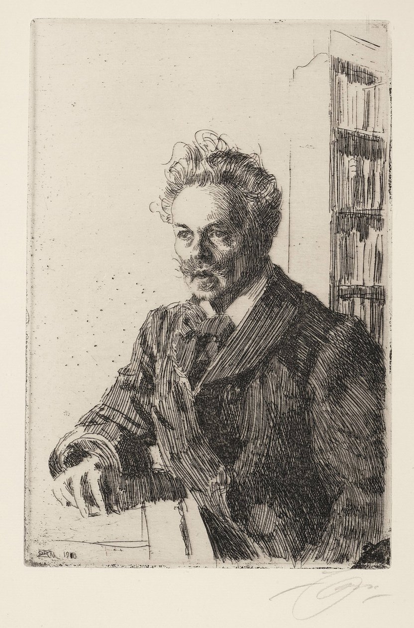 August Strindberg (1849-1912) - Zorn, Anders Leonard (1860-1920) - 1910 - Etching - 29,8x19,8 - Coleção Particular de Anders Leonard Zorn