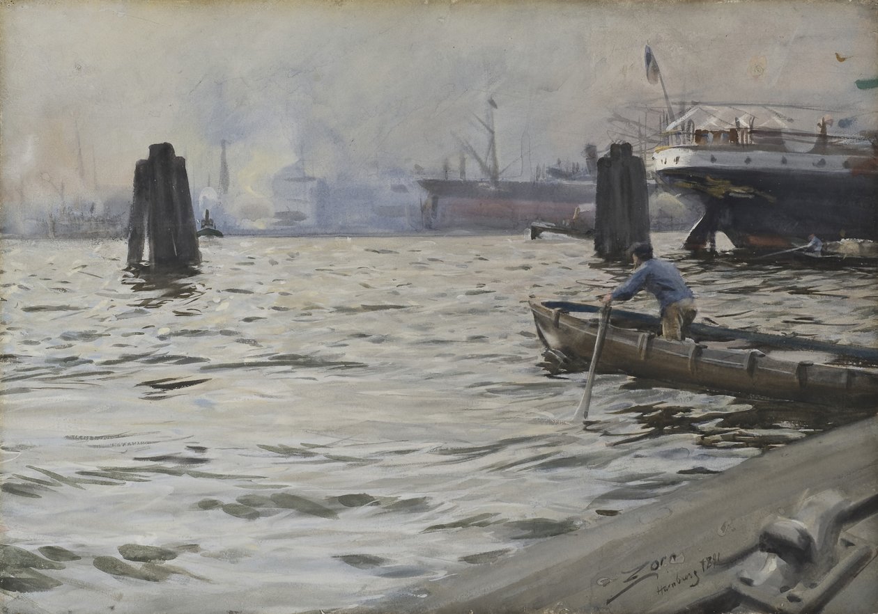 Porto de Hamburgo, 1891 (wc no papel) de Anders Leonard Zorn