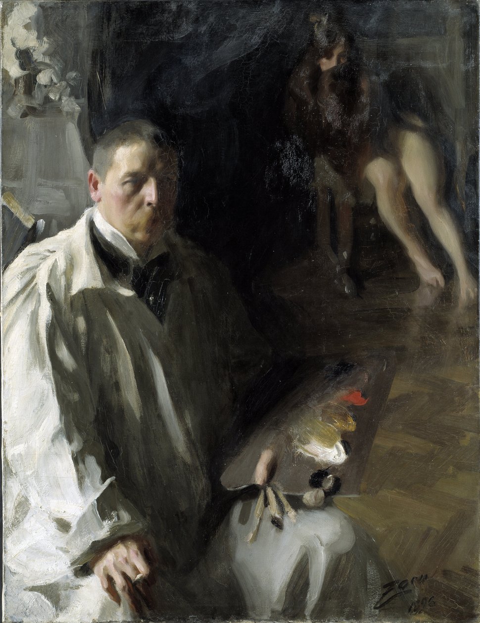 Auto-retrato com Model par Zorn, Anders Leonard (1860-1920). Óleo sobre tela, tamanho : 117x94 de Anders Leonard Zorn