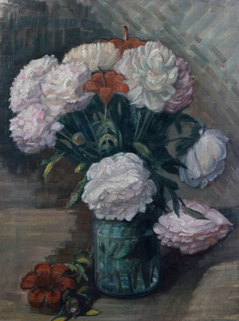 Peónias e daylilies (óleo sobre tela) de Anders Svarstad