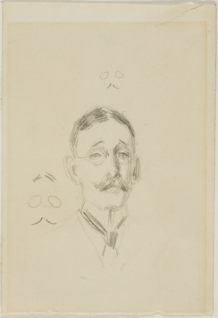 Cabeça de um homem de óculos com dois esboços de Anders Zorn