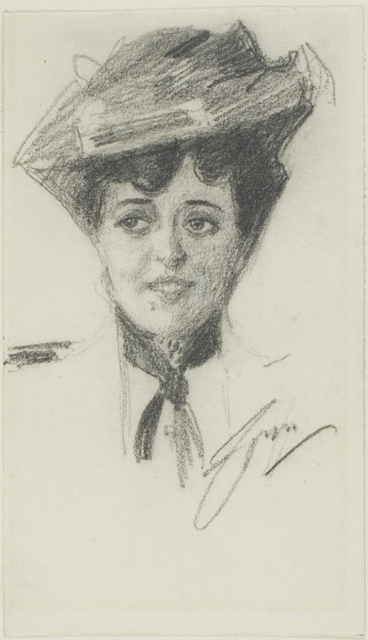 Cabeça de uma jovem mulher usando um chapéu de Anders Leonard Zorn