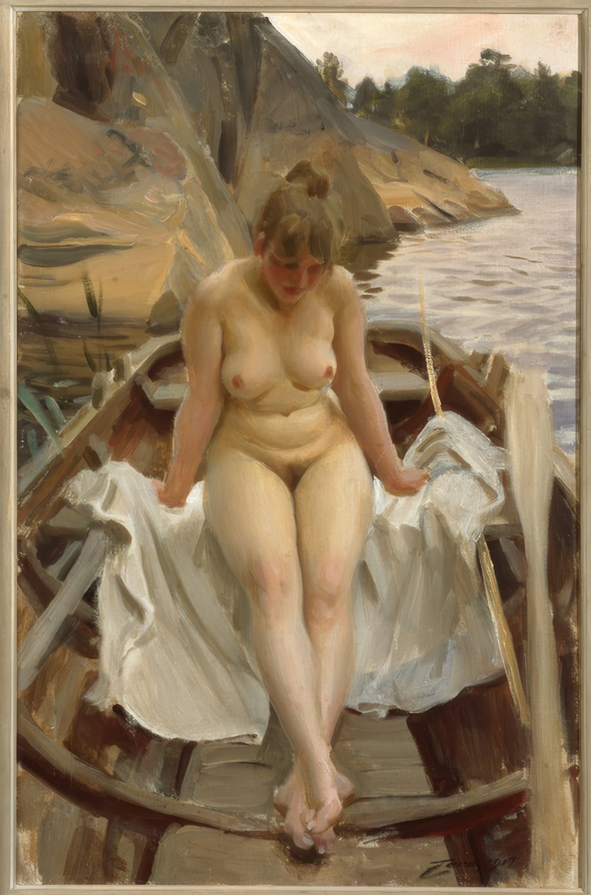 No barco a remo do Werner de Anders Leonard Zorn