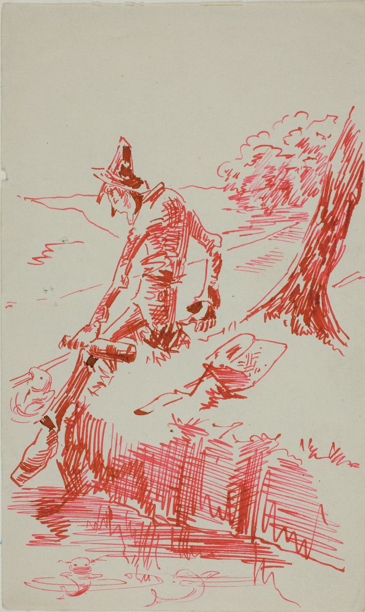 Homem a pescar e a segurar uma garrafa de Anders Zorn
