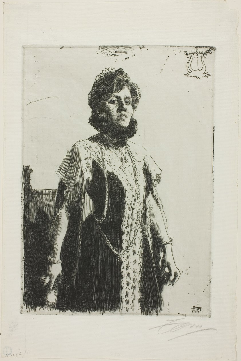 Oxenstierna (Sra. Aurore Klintberg, née Oxenstierna, Comprimento total) de Anders Leonard Zorn