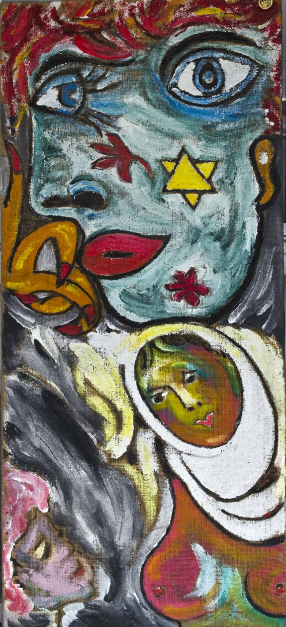 BLUE GIRL AND VEILED WOMAN, 2012 (acrílico sobre tela de juta esticada numa moldura de madeira) de Ando Gilardi