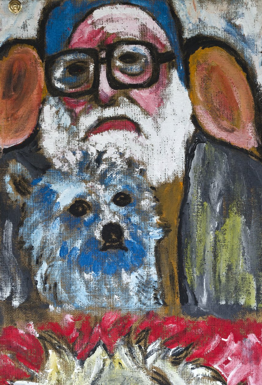 AUTO RETRATO COM LISA, 2012 (acrílico sobre tela de juta esticada numa moldura de madeira) de Ando Gilardi