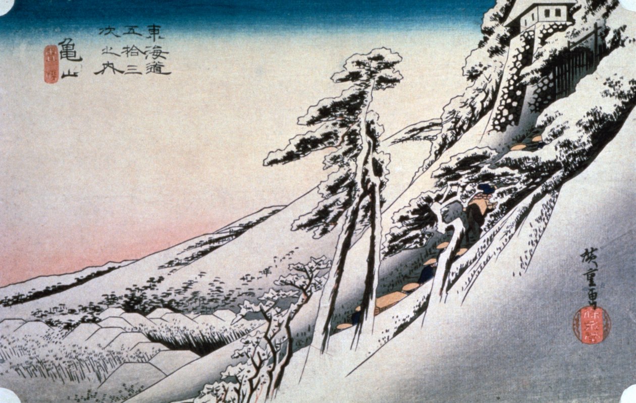 Tempo limpo após a neve em Kameyama, a partir de 53 estações de Tokaido, 1832 de Ando Hiroshige