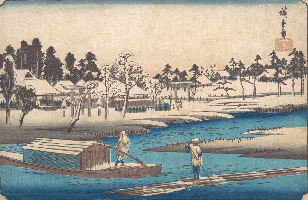Limpando o tempo após a neve em Massaki. de Ando Hiroshige