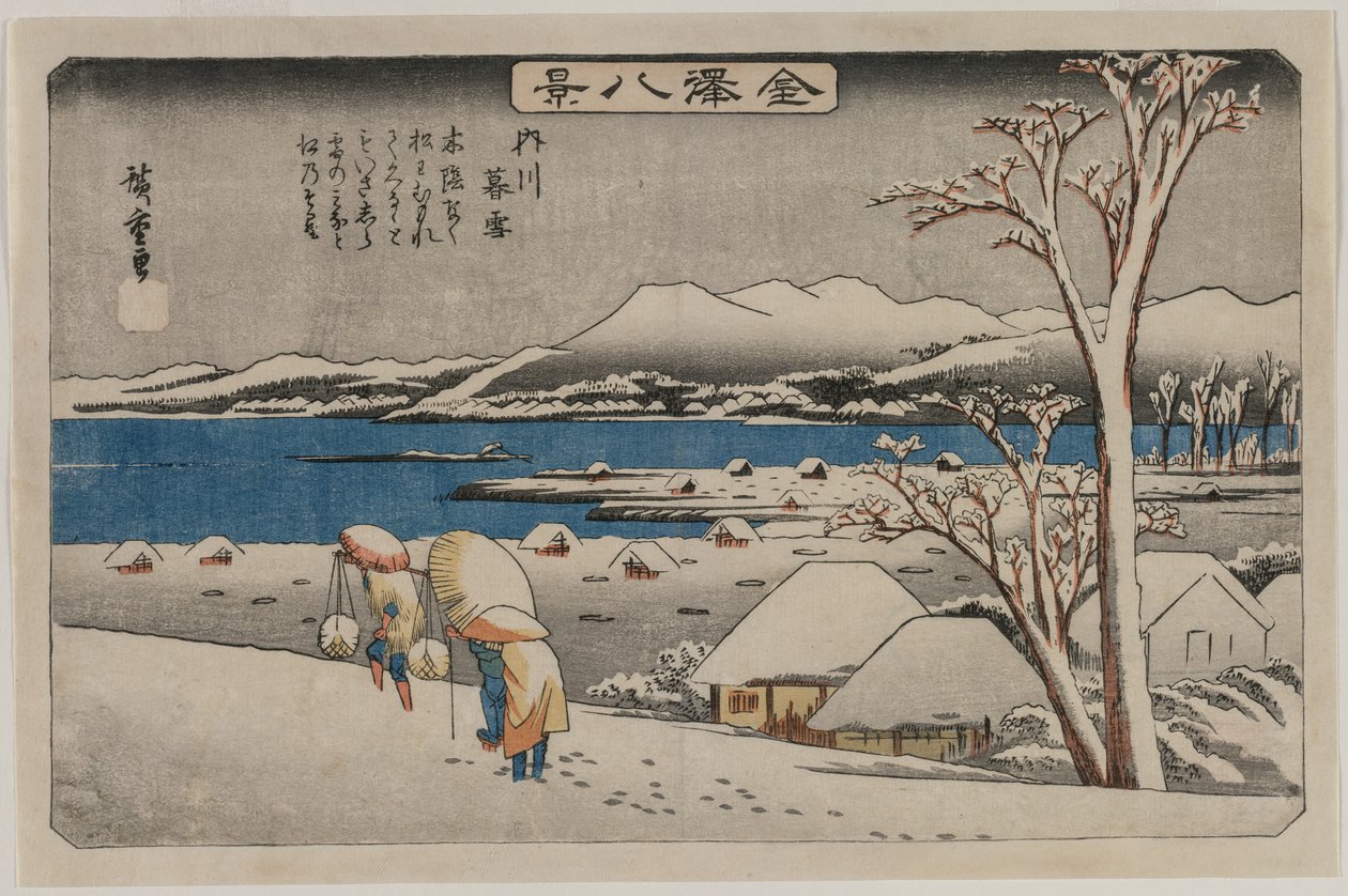 Evening Snow em Uchikawa da série Oito Vistas de Kanazawa, meados da década de 1830. de Ando Hiroshige
