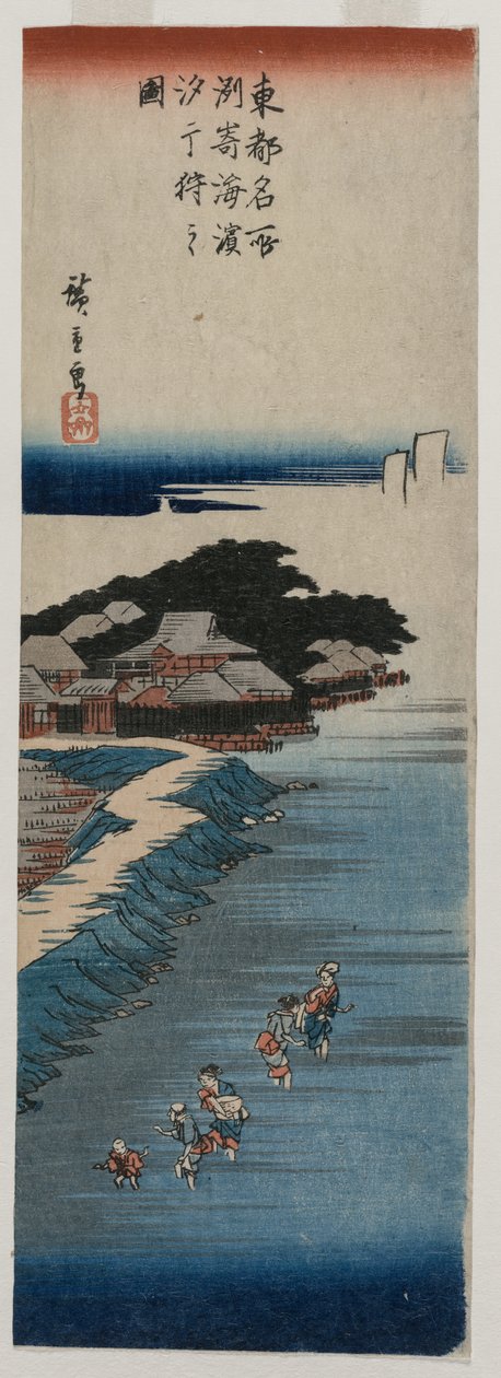Recolha de conchas na maré baixa em Susaki, da série 100 vistas de lugares famosos em Edo, meados da década de 1830 de Ando Hiroshige