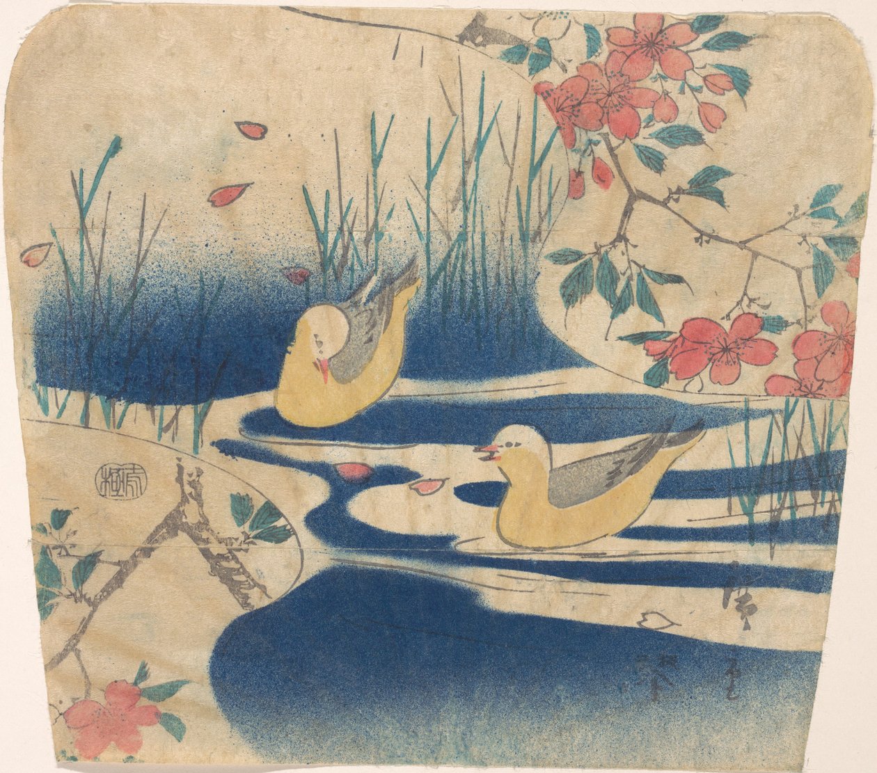 Gaivotas encapuzadas e flores de cerejeira, provavelmente 1850-62., provavelmente 1850-62. de Ando Hiroshige