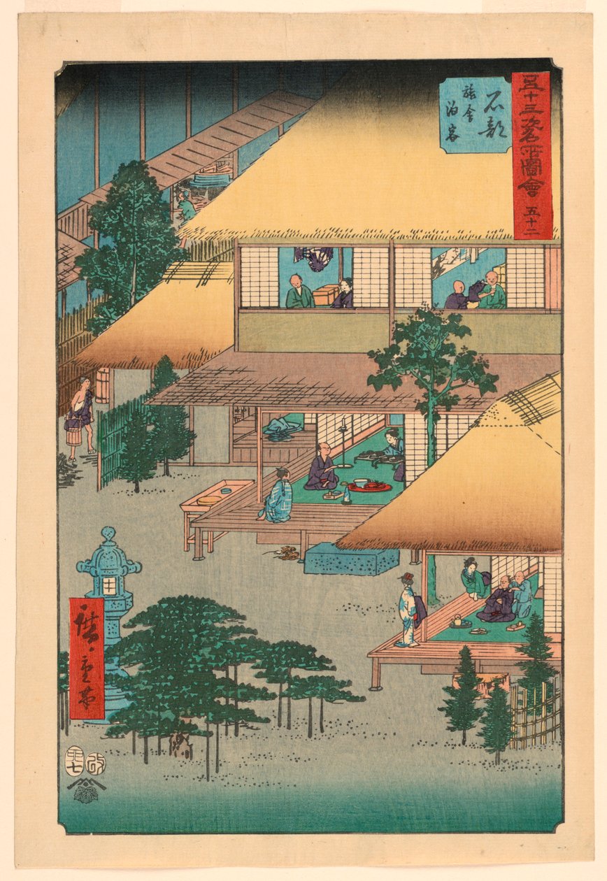 Ishibe: Hóspedes da Pousada (Isibe, ryosha tomarikyaku) da série 53 Estações do Tokaido de Ando Hiroshige