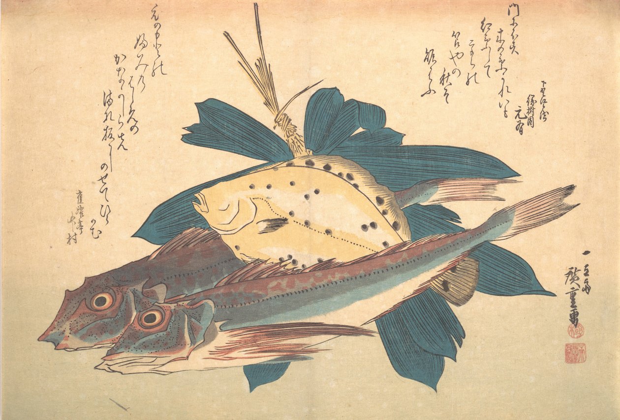 Kanagashira e Karei Fish, da série Uozukushi Every Variety of Fish, década de 1830., década de 1830. de Ando Hiroshige