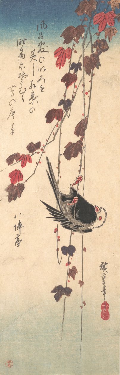 chapim de cauda longa em Autumn Ivy, ca. 1835., c. 1835. de Ando Hiroshige