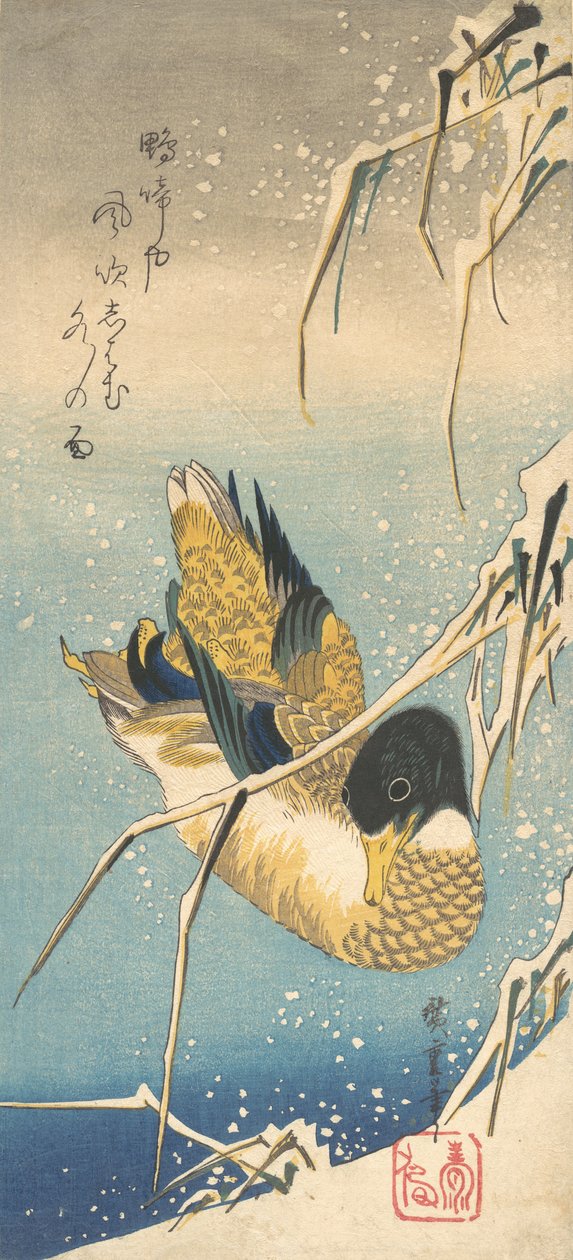 Pato-real e juncos cobertos de neve, ca. 1832., c. 1832. de Ando Hiroshige