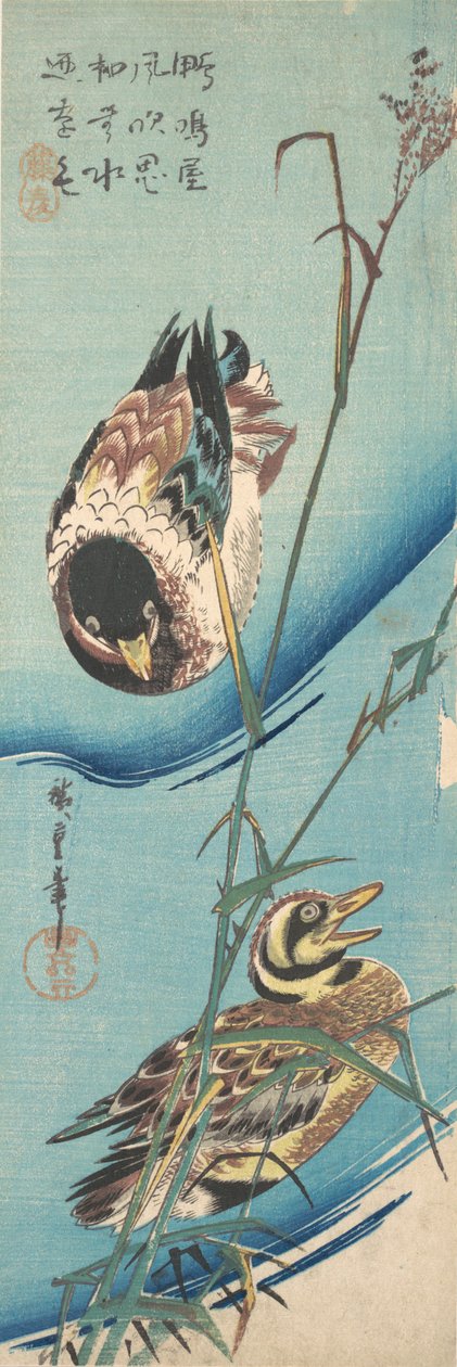 Patos-reais e juncos cobertos de neve, ca. 1843., c. 1843. de Ando Hiroshige