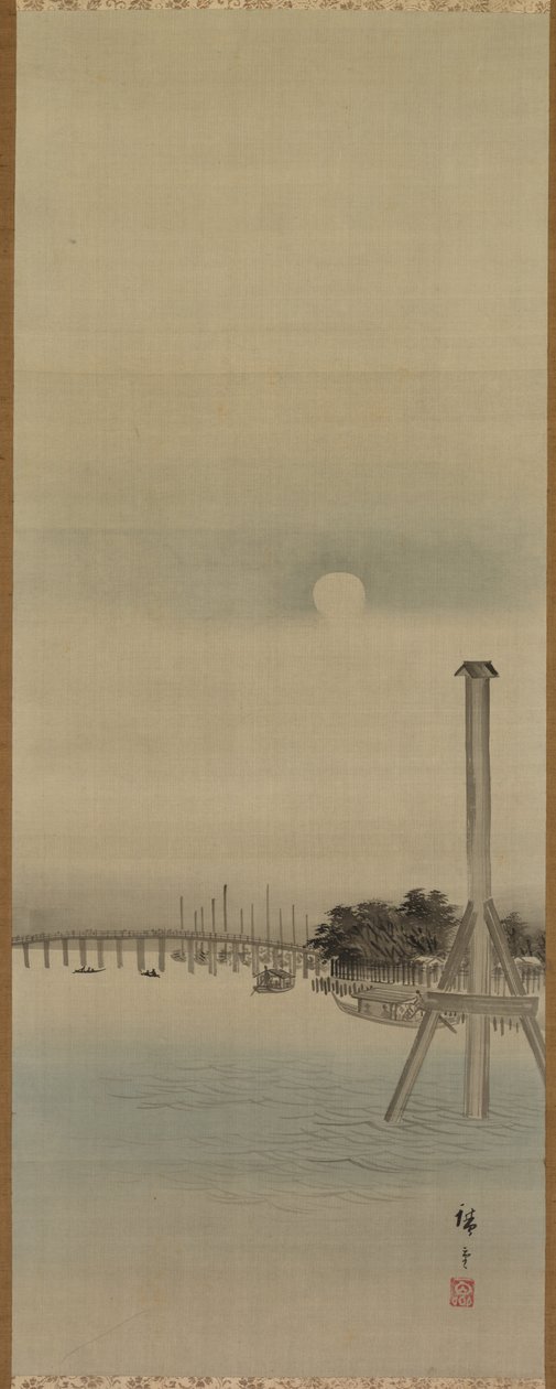 Cena noturna no rio Sumida, no século XIX. de Ando Hiroshige