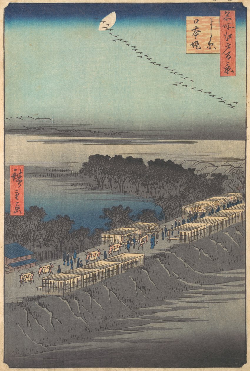 “Nihon Embankment at Yoshiwara”, da série Cem Vistas Famosas de Edo Meisho E..., 1857. de Ando Hiroshige
