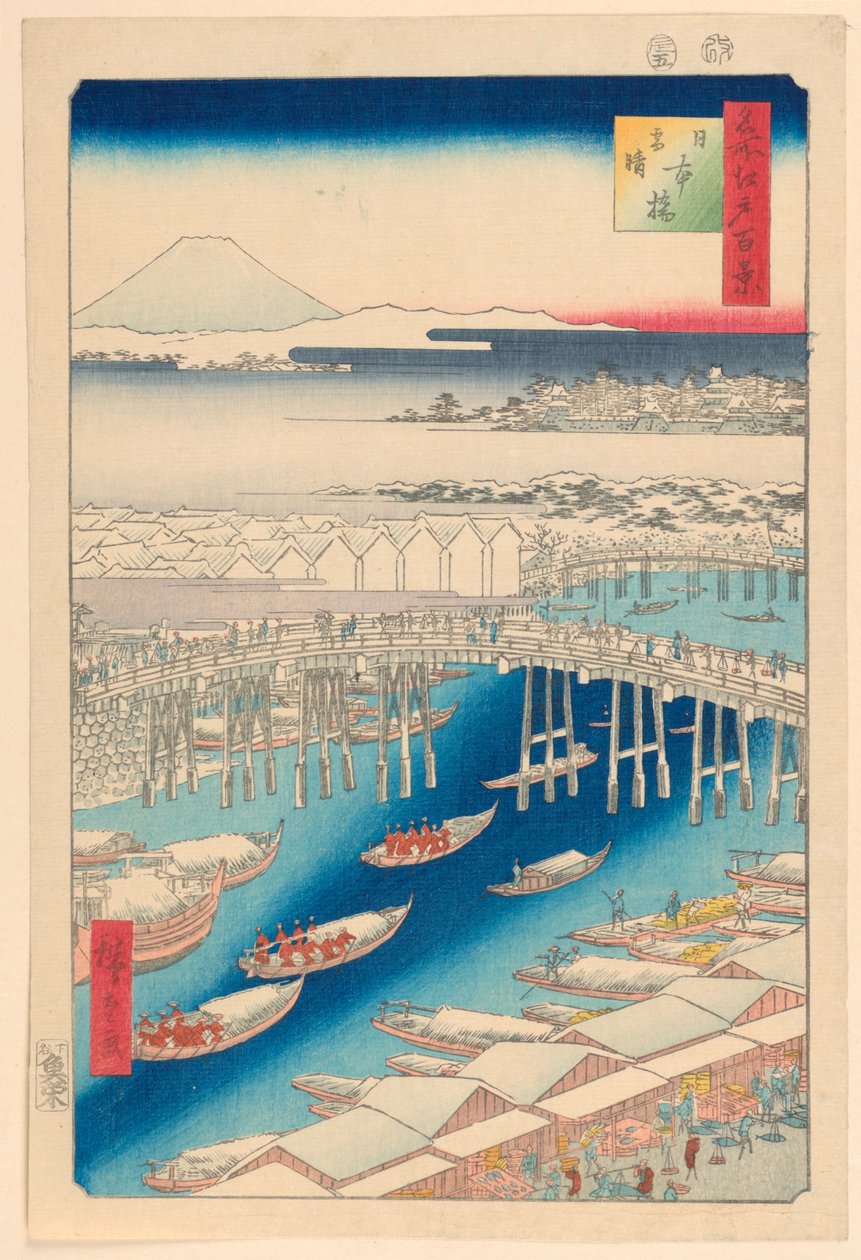 Nihonbashi, Clearing Weather after Show (Nihonbashi, euky-bear) Da série Cem vistas famosas de Edo de Ando Hiroshige